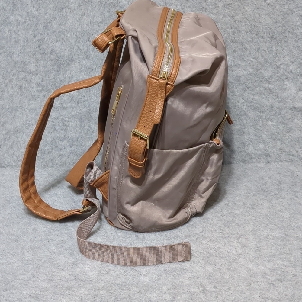 Tommy Bahama Lilac Nylon Campus Travel Laptop Backpack Tan Faux Leather NWOT - Picture 3 of 10